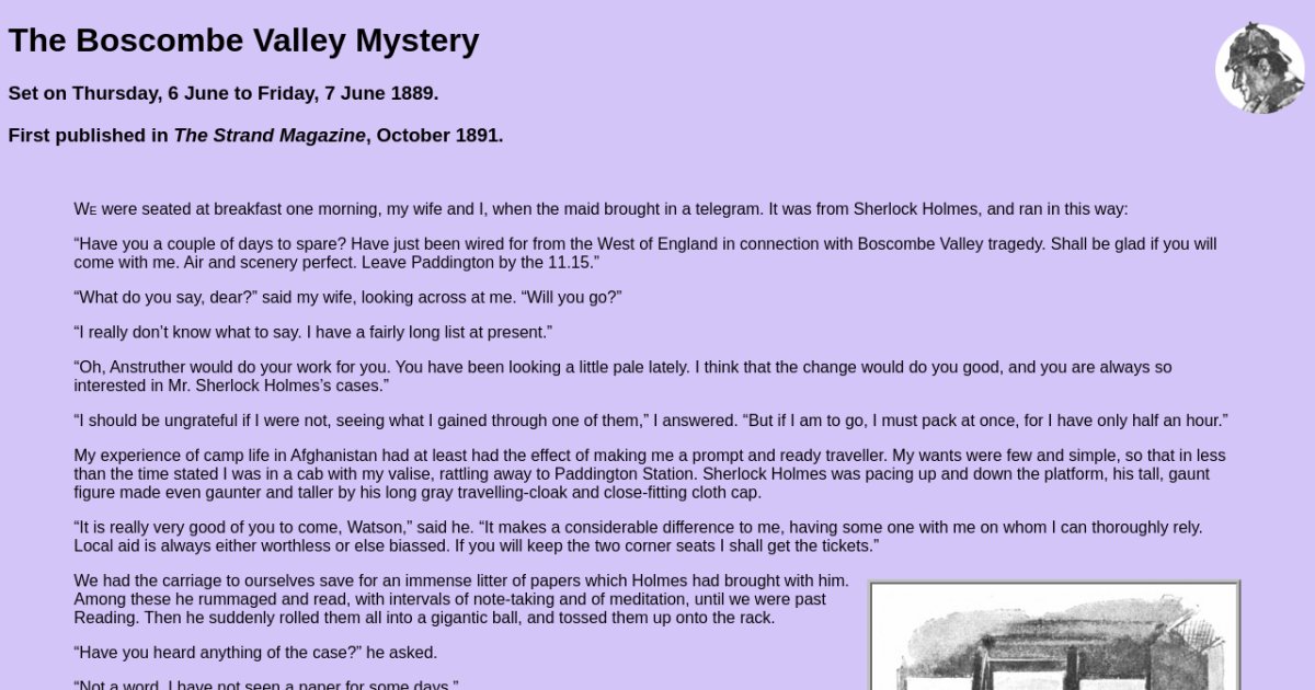 The Valley Mystery A Chronology of Sherlock Holmes