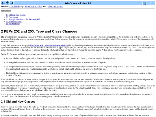 2 PEPs 252 and 253: Type and Class Changes