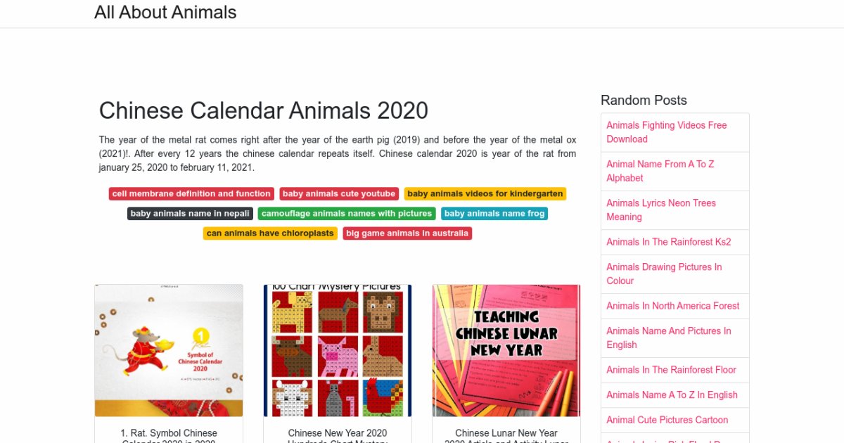 Chinese Calendar Animals 2020