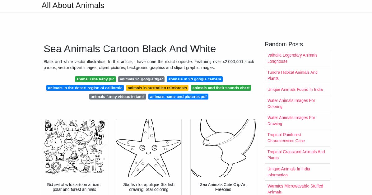 Sea Animals Cartoon Black And White