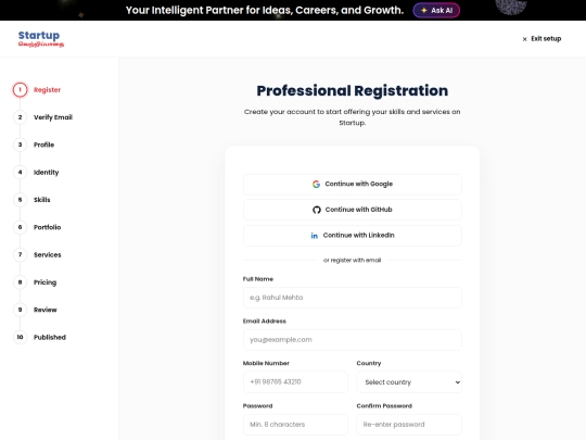 startup/professional-application screenshot