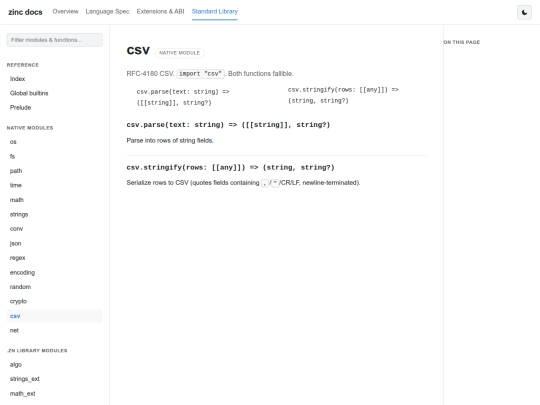 zinc/stdlib/csv screenshot