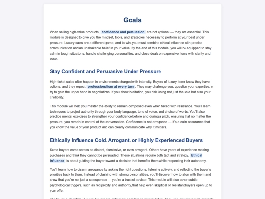 Sharkcourse /bonus/ModuleGoals screenshot