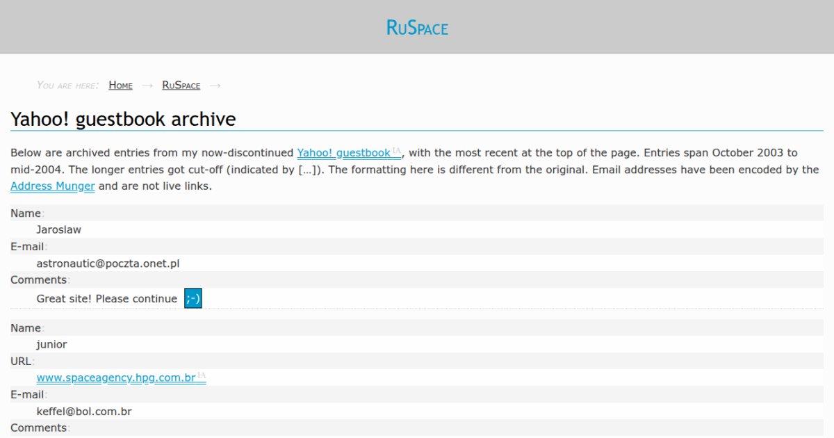 Kosmonavtka website guestbook RuSpace