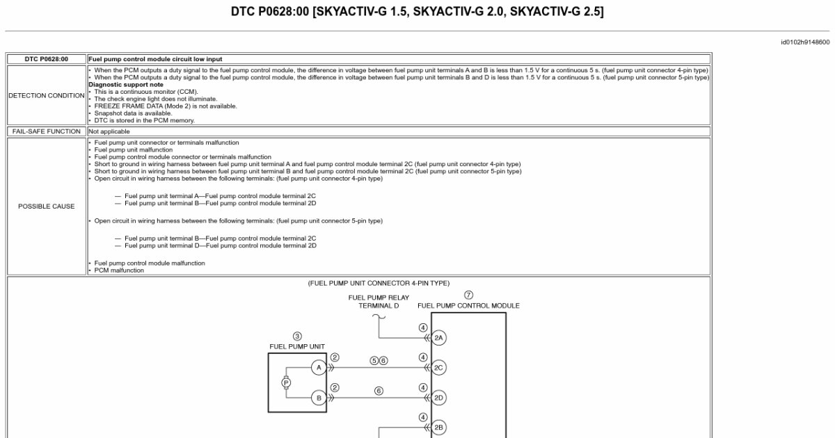 DTC P0628:00 [SKYACTIV-G 1.5, SKYACTIV-G 2.0, SKYACTIV-G 2.5]