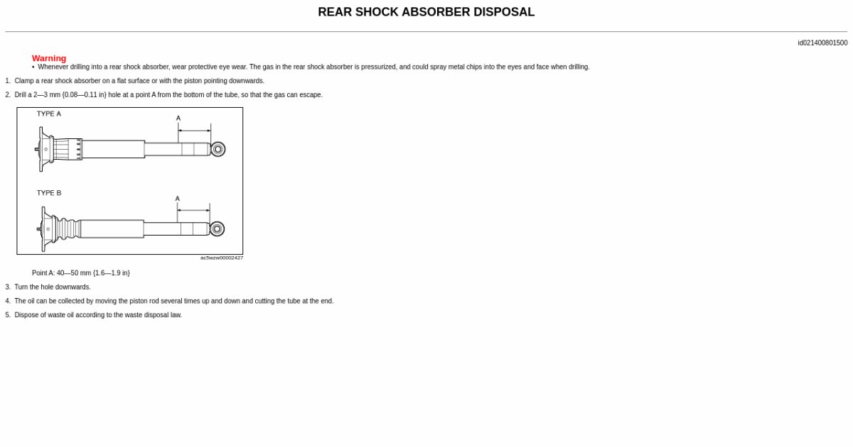 REAR SHOCK ABSORBER DISPOSAL