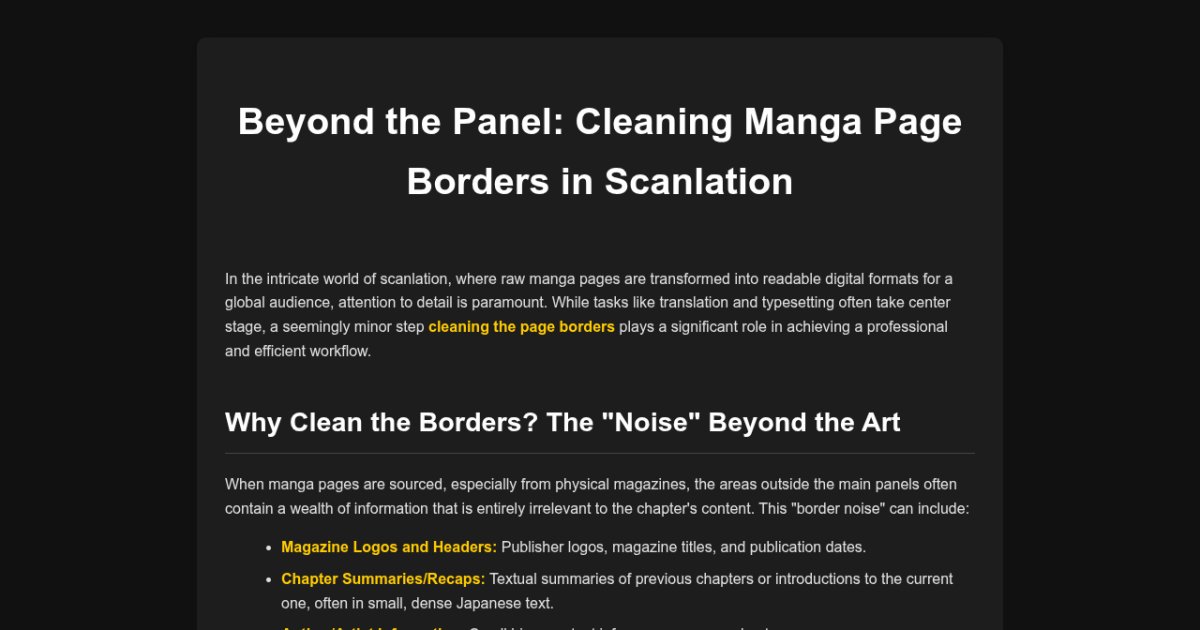Beyond the Panel: Cleaning Manga Page Borders in Scanlation